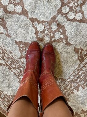 vintage square toe 70’s embroidered campus boots sz 10